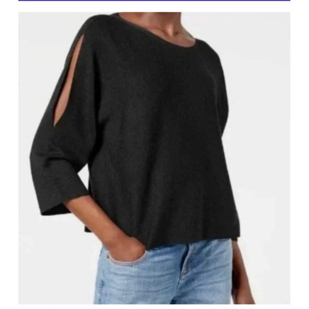Eileen Fisher Merino Wool Slit Sleeve Sweater Medium Black